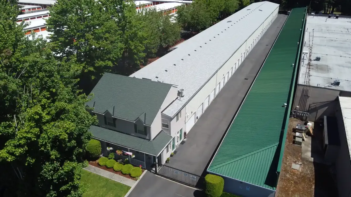 Aerial view of storage units