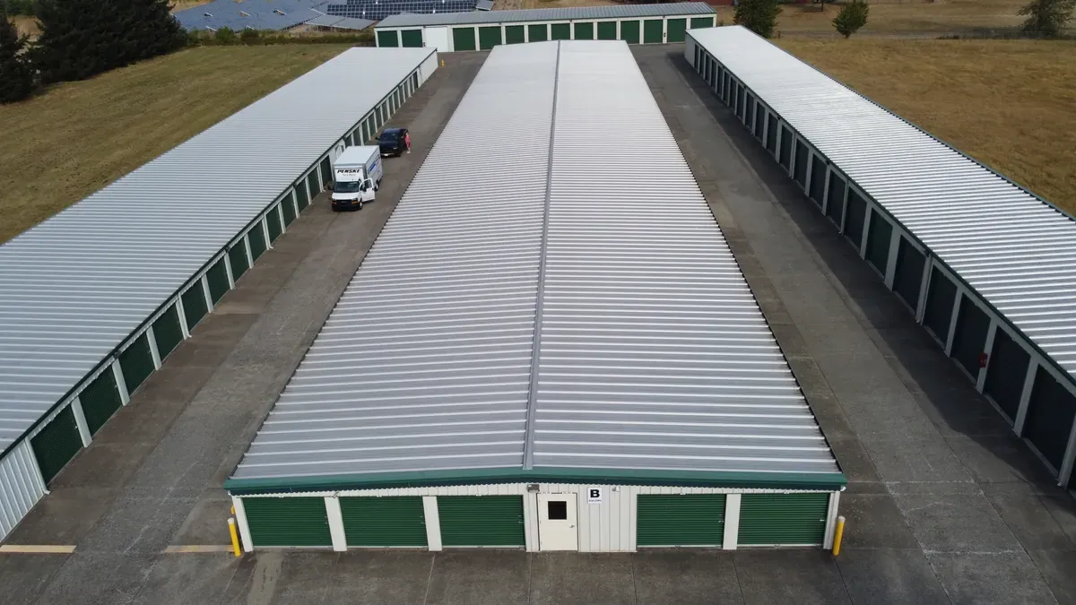 Aerial view of storage units