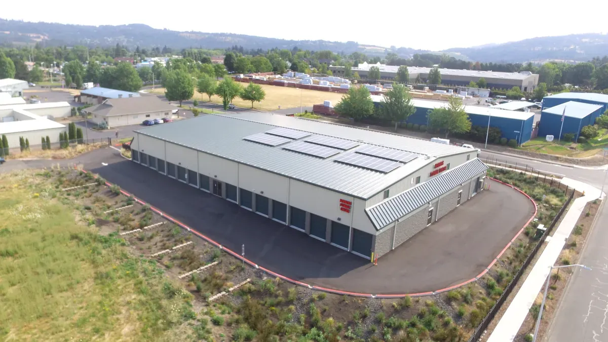 Aerial view of storage units