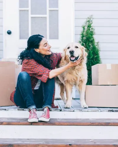 Woman petting a dog